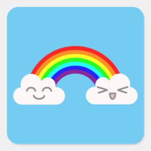 Sticker Carré Nuages Mignons et un Arc-en-Ciel