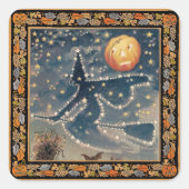 Sticker Carré Nuit d'Halloween étoilée avec frontière d'automne (Devant)