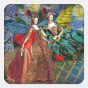 Sticker Carré Nuit étoilée Demoiselles Rococo Ailes de Papillon