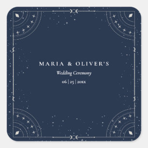 Sticker Carré Nuit étoilée Mariage céleste Bleu marine Élégant