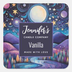 Sticker Carré Nuit lunaire Big Lune Paysage Bougie Business
