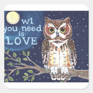 Sticker Carré Nuit "Owl Love" Original Design Enveloppement Cade