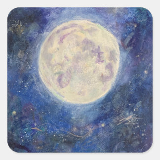 Sticker Carré Nuit Pleine Lune Céleste Maureen Girard Univers