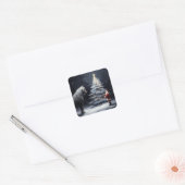 Sticker Carré Nuit silencieuse - Beau cheval et Noël Père Noël (Enveloppe)