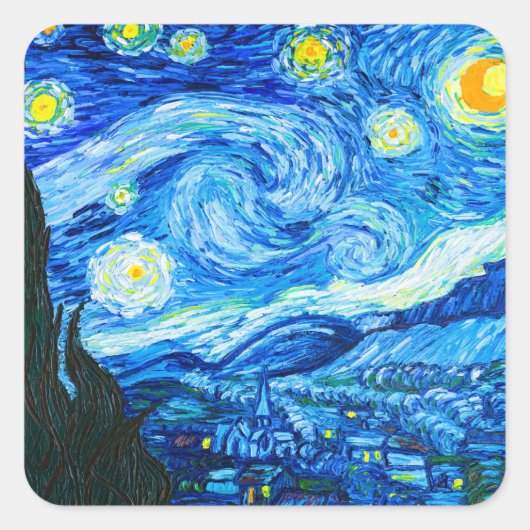 Sticker Carré Nuit Van Gogh Starry (Devant)