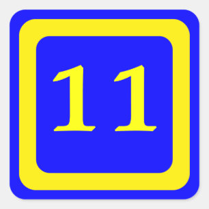 Sticker Carré numéro 11, arrière - plan bleu, cadre jaune