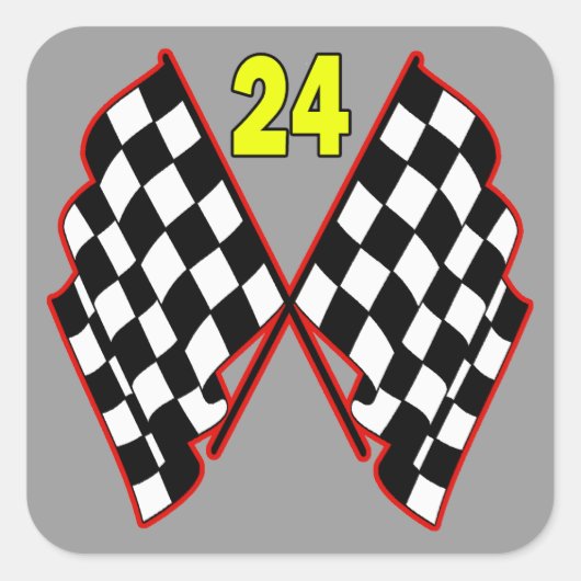 Sticker Carré Numéro 24 et drapeaux Checkered (Devant)