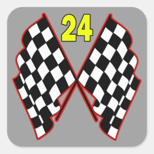 Sticker Carré Numéro 24 et drapeaux Checkered