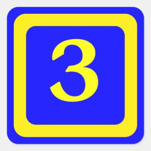 Sticker Carré numéro 3, arrière - plan bleu, cadre jaune