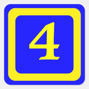 Sticker Carré numéro 4, arrière - plan bleu, cadre jaune