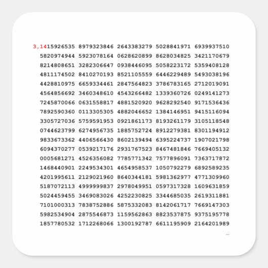 Sticker Carré Numéro Pi 1000 Premiers Chiffres | Symbole mathéma (Devant)