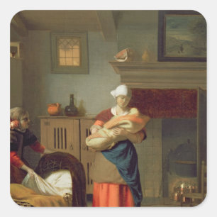 Sticker Carré Nursemaid avec bébé à l'intérieur
