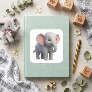 Sticker Carré Nursery de dessin animé éléphant bébé mignon