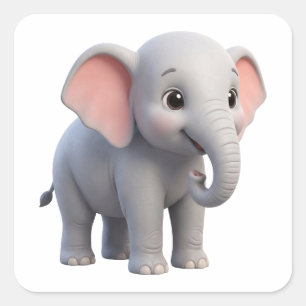 Sticker Carré Nursery de dessin animé éléphant bébé mignon