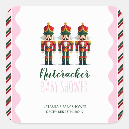 Sticker Carré Nutcracker rose fille Baby shower de Noël (Devant)