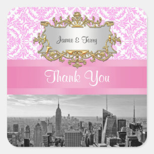 Sticker Carré NY City Skyline BW D4P Rose White Damask Merci