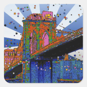 Sticker Carré NYC psychédélique : Pont de Brooklyn #2