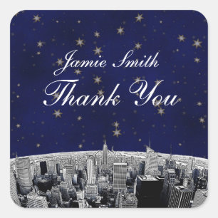 Sticker Carré NYC Skyline 2 Blue Gold Star Merci