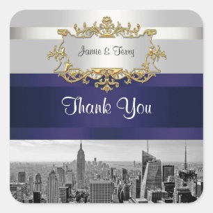 Sticker Carré NYC Skyline BW 05 Blanc Navy Invit Suite Merci
