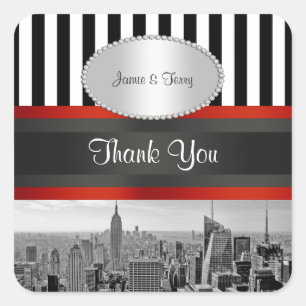 Sticker Carré NYC Skyline BW ESB Black White Stripe P Favoriser