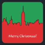 Sticker Carré NYC Skyline: ESB Christmas Silhouette<br><div class="desc">NYC Skyline : ESB Christmas Silhouette The New York City Skyline avec une silhouette de l'Empire State Building,  Bank of America Tower et plus dans les couleurs festives de Noël rouge et vert 2012 ©NYCisMyMuse Tous droits réservés</div>