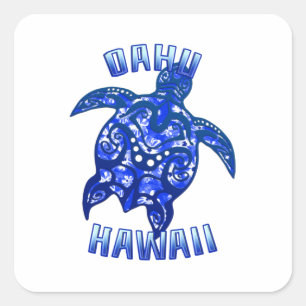 Sticker Carré Oahu Hawaii Vacances Tortue Tribale