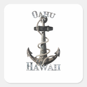 Sticker Carré Oahu Hawaii Vacation Ancre nautique voile