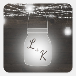 Sticker Carré Oak Ridge Rustique Mason Jar Monogramme Mariage
