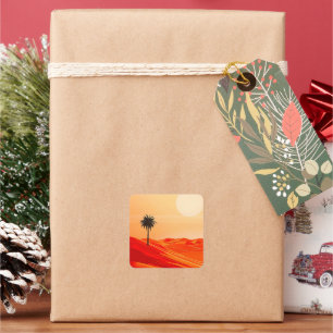 Sticker Carré Oasis minimaliste du désert d'été