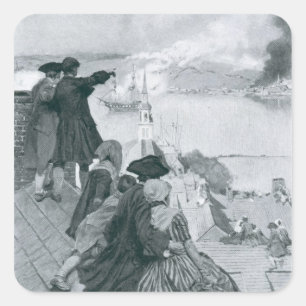 Sticker Carré Observation du combat à l'illustration de colline