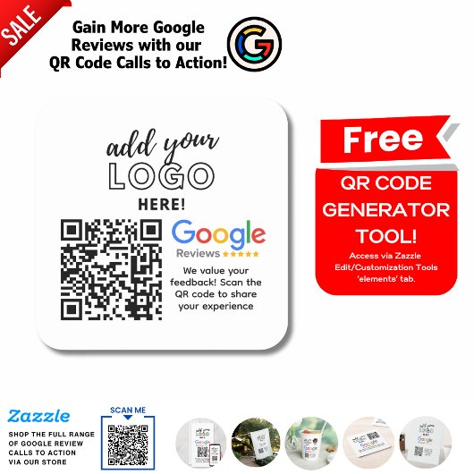 STICKER CARRÉ OBTENEZ PLUS D'EXAMENS GOOGLE AVEC LES APPELS QR C
