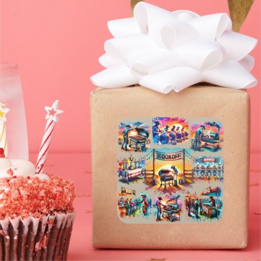 Sticker Carré Occidental Cowboy BBQ Scènes de Cookoff 1 (Fête)