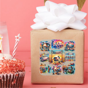 Sticker Carré Occidental Cowboy BBQ Scènes de Cookoff 1