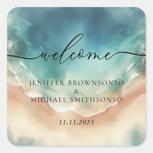 Sticker Carré Ocean Beach Cute Signature (Devant)