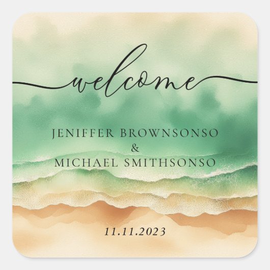 Sticker Carré Ocean Beach Cute Signature Sun Sand (Devant)