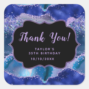 Sticker Carré Océan d'agate bleu foncé violet Anniversaire Merci