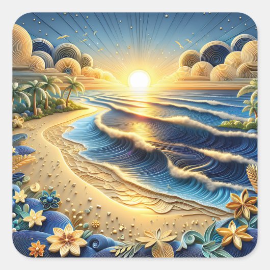 Sticker Carré Ocean View Tropical Paper Quilling Effet (Devant)