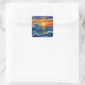 Sticker Carré Oceanic Coastal Ocean Waves Sunset   (Sac)