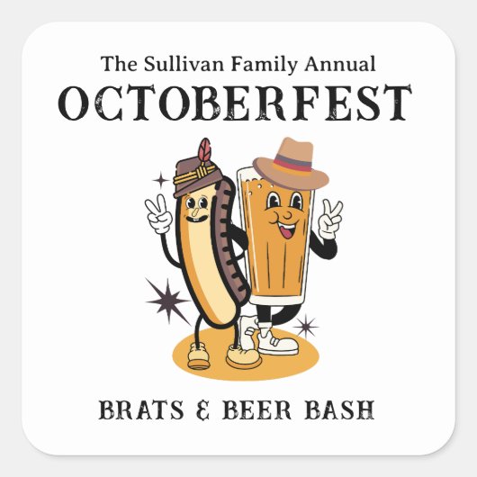 Sticker Carré Octoberfest Brats et bière Fall Party Retro (Devant)