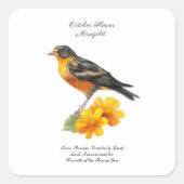 Sticker Carré Octobre Fleur Marigold et naissance d'oiseaux (Devant)