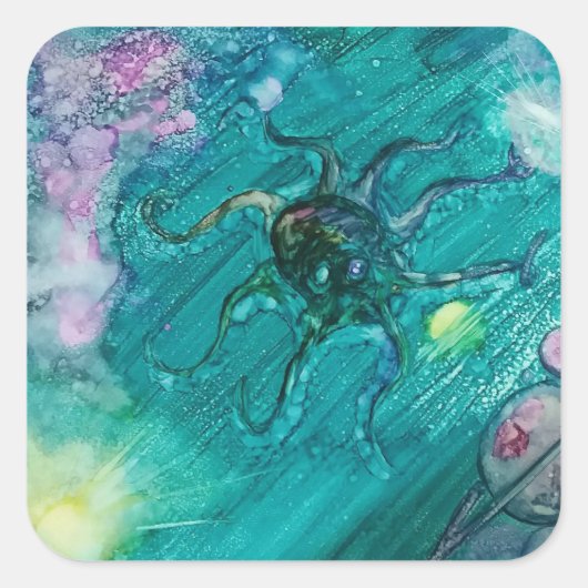 Sticker Carré Octopi spatial (Devant)