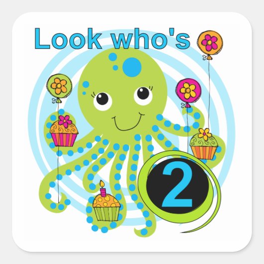 Sticker Carré Octopus 2e anniversaire T-shirts et cadeaux (Devant)