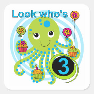 Sticker Carré Octopus 3e anniversaire T-shirts et cadeaux