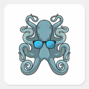 Sticker Carré Octopus avec lunettes de soleil