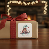 Sticker Carré Octopus Christmas Joy, coutume