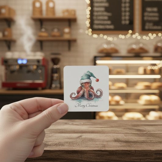 Sticker Carré Octopus Christmas Joy, coutume