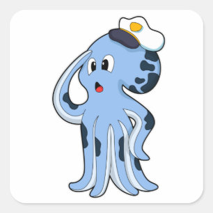 Sticker Carré Octopus comme capitaine avec Casquette