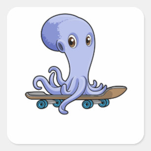 Sticker Carré Octopus comme patineur avec skateboard