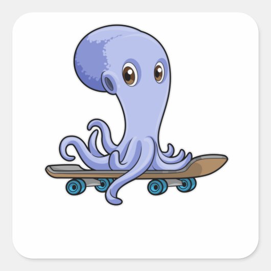 Sticker Carré Octopus comme patineur avec skateboard (Devant)