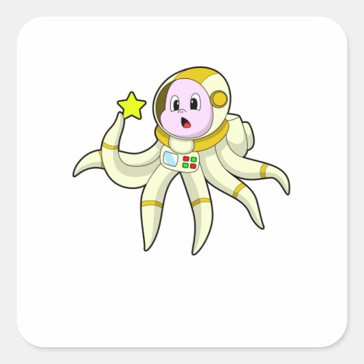 Sticker Carré Octopus comme plongeur avec étoile (Devant)